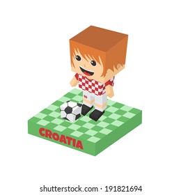 croatia soccer block isometric cartoon character