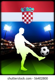 Croatia Soccer Player with Flag on Stadium Background Original Illustration