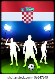 Croatia Soccer Player with Flag on Stadium Background Original Illustration