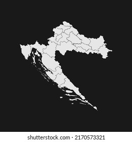 croatia soft white map with black detail and background