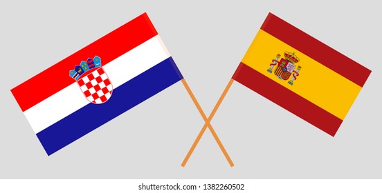 Croatia and Spain. The Croatian and Spanish flags. Official colors. Correct proportion. Vector illustration
