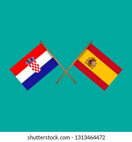 Croatia and Spain crossed flags.Language learning or travel concept.