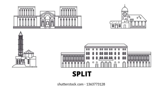 Croatia, Split line travel skyline set. Croatia, Split outline city vector illustration, symbol, travel sights, landmarks.