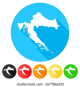 Croatia Symbol Map Icon Round. Flat Vector Art Design with Shadow. Gradient Color Banner.