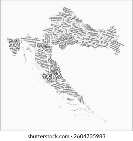 Croatia text style regions. Country region names word clouds in the Croatian language. Trending vector illustration.