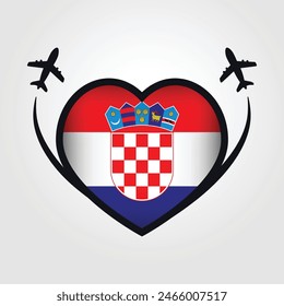 Croatia Travel Heart Flag With Airplane Icons