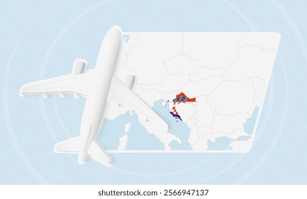 Croatia Travel Illustration with Plane and National Flag. Ideal for travel agencies, promotional materials, or geographic content related to Croatia.