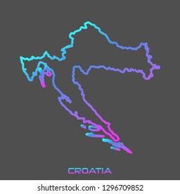 Croatia turquoise pink fluid gradient outline map, stroke. Line style. Vector illustration