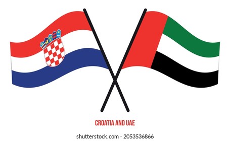Croatia and UAE Flags Crossed And Waving Flat Style. Official Proportion. Correct Colors.