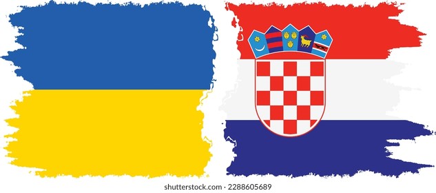 Croatia and Ukraine grunge flags connection, vector