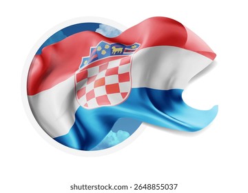 Croácia, vetor 3d bandeira contra um céu azul, através de um buraco redondo em um fundo branco