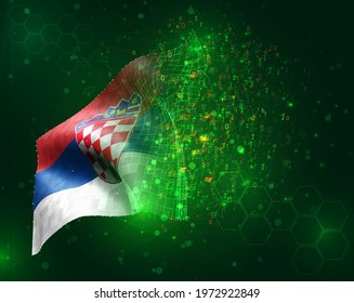 Croatia, vector 3d flag on green background with polygons and data numbers