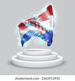 Croatia, vector 3d flag on the podium surrounded by a whirlwind of magical radiance