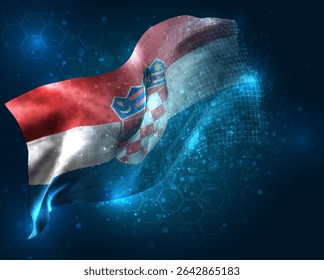Croatia, vector 3d flag virtual triangular polygons on a blue background