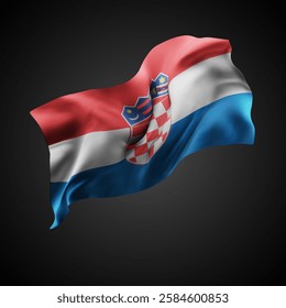 Croatia, vector 3d flag with waves on a black background