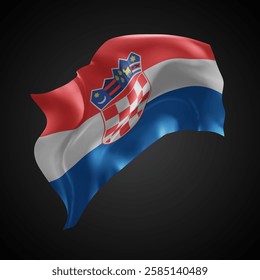 Croatia, vector 3d flag with waves on a black background