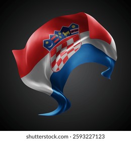 Croatia, vector 3d flag with waves on a black background