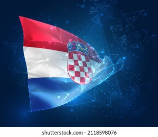 Croatia, vector flag, virtual abstract 3D object from triangular polygons on a blue background