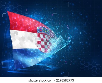 Croatia,  vector flag, virtual abstract 3D object from triangular polygons on a blue background