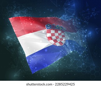 Croatia,  vector flag, virtual abstract 3D object from triangular polygons on a blue background