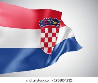 Croatia, vector flag with waves and bends waving in the wind on a white background.