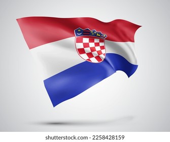 Croatia, vector flag with waves and bends waving in the wind on a white background