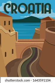 Croatia Vector Illustration Background. Travel to Croatia Central and Southeast Europe. Flat Cartoon Vector Illustration in Colored Style.