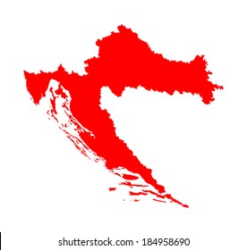 Croatia vector map high detailed, isolated on white background. Red illustration silhouette. Adriatic coast.