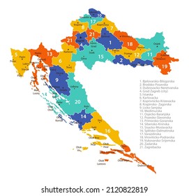 Croatia vector map. High detailed illustration with borders and cities