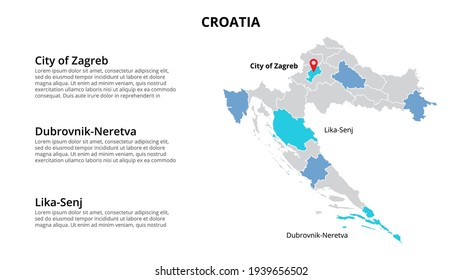 Croatia vector map infographic template divided by countries. Slide presentation.