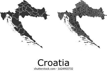 Croatia vector maps with administrative regions, municipalities, departments, borders