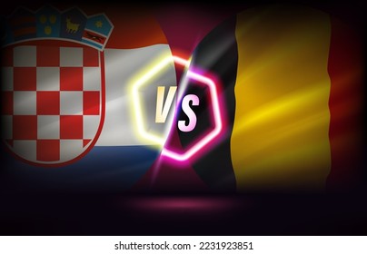 Croatia versus Belgium game template. 3d vector illustration with neon effect