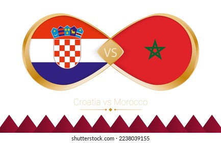 Croatia versus Morocco golden icon for Football 2022 match, Third place. Vector illustration.