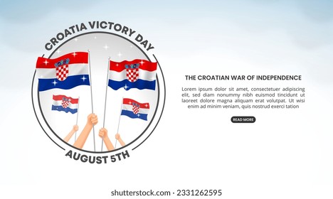 Croatia Victory Day background with hands and waving flags with sparkles