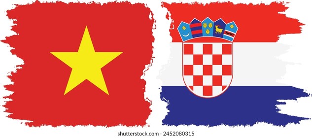 Croatia and Vietnam grunge flags connection, vector