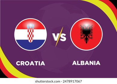 Croatia vs Albania in Football Competition Rival flags of both teams with football shape.Isolate with purple color and Football.Editable EPS file. cro VS alb football match concept.