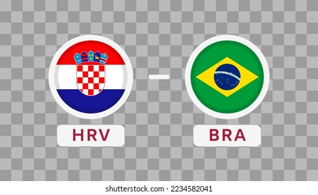 Croatia vs Brazil Match Design Element. Flags Icons isolated on transparent background. Football Championship Competition Infographics. Announcement, Game Score, Scoreboard Template. Vector