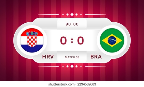 Croatia vs Brazil Match Design Element. Flag icons isolated on stylized red striped background. Football Championship Competition Infographics. Announcement, Game Score Template. Vector