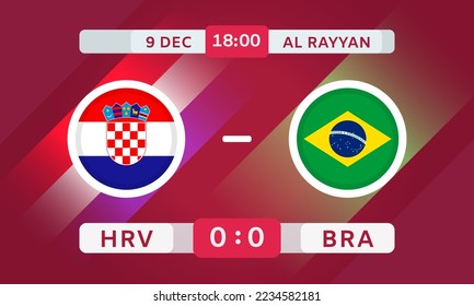 Croatia vs Brazil Match Design Element. Flags Icons with transparency isolated on red background. Football Championship Competition Infographics. Announcement, Game Score Template. Vector