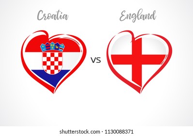 Croatia vs England flags, national team soccer on white background. Croatian and English national flag in a heart, button vector