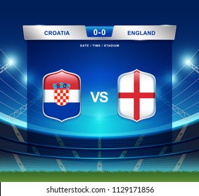 Croatia vs England scoreboard broadcast template for sport soccer 2018 and football league or world tournament championship round semi finals vector illustration