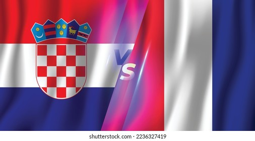 Croatia vs France waving flag 3d vector illustration sports banner design 