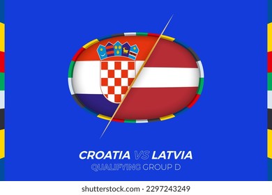 Croatia vs Latvia icon for European football tournament qualification, group D. Competition icon on the stylized background.