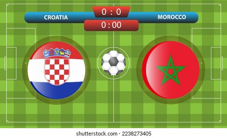 Croatia vs Morocco scoreboard template for soccer competition. Vector illustration. Sport template.