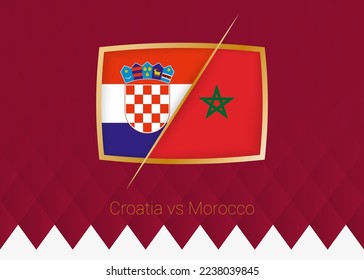 Croatia vs Morocco, Third place icon of football competition on burgundy background. Vector icon.