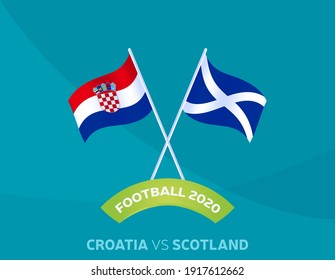 Croatia vs Scotland euro 2020 match. Football 2020 championship match versus teams intro sport background, championship competition final poster, flat style vector illustration.