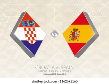 Croatia vs Spain, League A, Group 4. Europe football competition on beige soccer background.