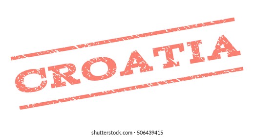 Croatia watermark stamp. Text caption between parallel lines with grunge design style. Rubber seal stamp with dust texture. Vector salmon color ink imprint on a white background.