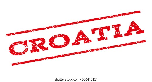 Croatia watermark stamp. Text tag between parallel lines with grunge design style. Rubber seal stamp with unclean texture. Vector red color ink imprint on a white background.