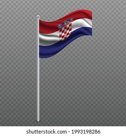 Croatia waving flag on metal pole. Vector illustration.